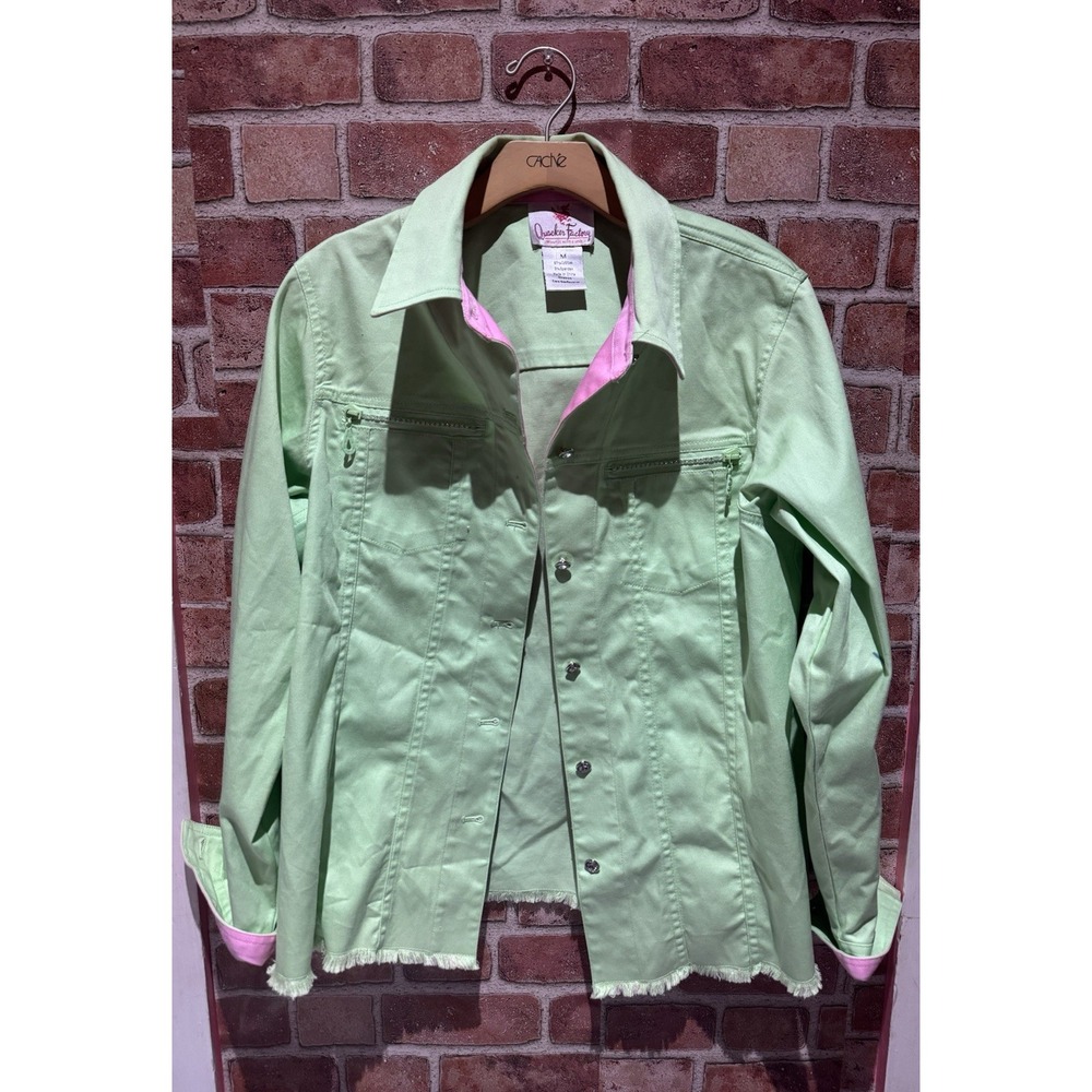 Quaker Factory Button-Down Jacket Women's Size M Light Green Cotton Blend